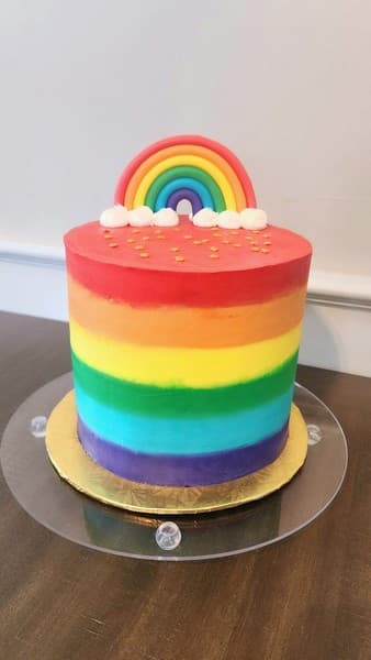 Rainbow cake made with a rainbow of colors