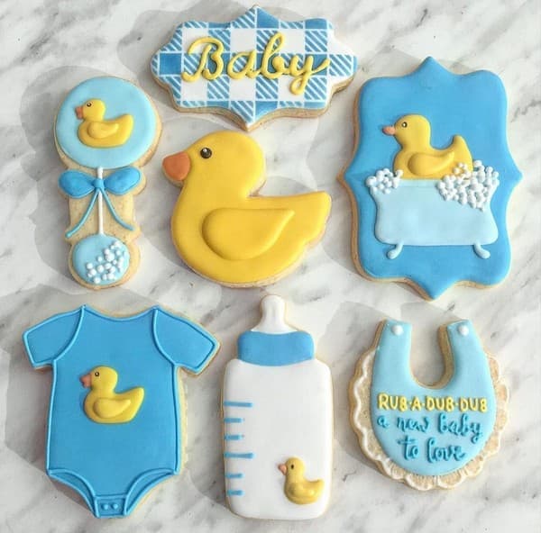 Newborn baby duck themed cookies